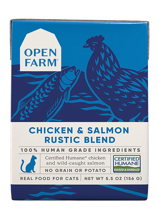    - Fish-based cat food  Open Farm Chicken & Salmon Rustic Blend Cat Food