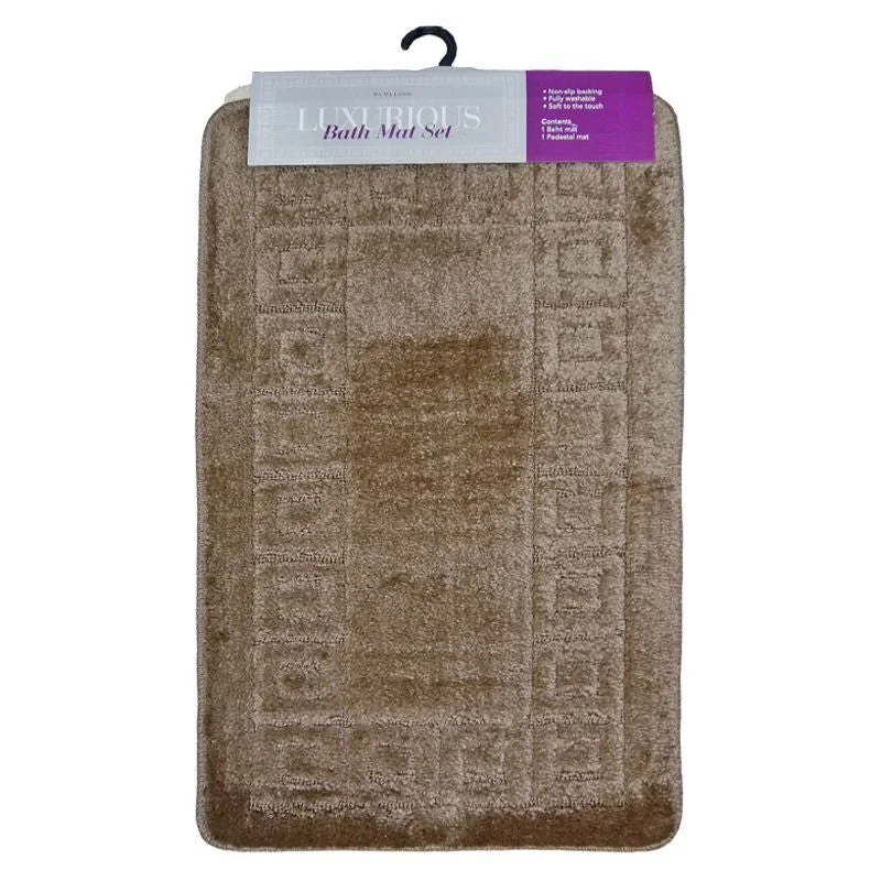 - Natural latex pet mattress2 Piece Luxurious Bath Mat Set Brown