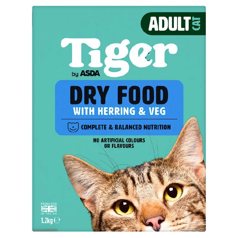 - ​​Christmas pet Christmas clothingASDA Tiger Adult Cat Dry Food with Herring & Veg 1.2kg