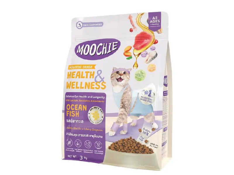 4. **Price and Purchasing**  MOOCHIE HEATH & WELLNESS CAT FOOD OCEAN FISH FLAVOUR 3kg