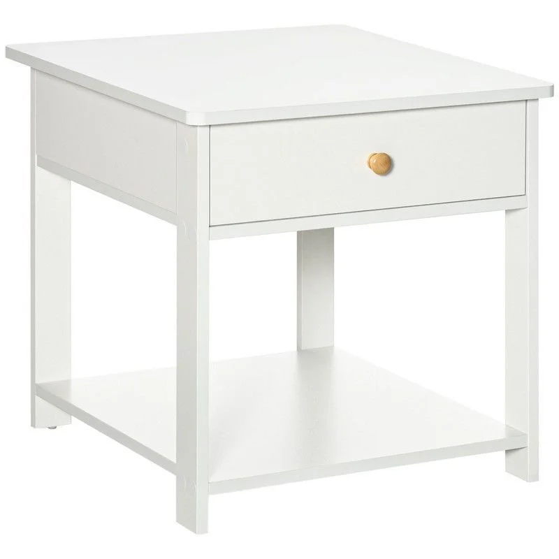 ---Homcom Classic Bedside Table With Drawer And Shelf - White