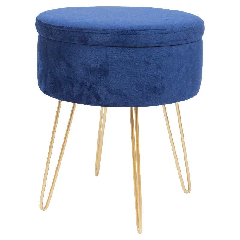 Pet ProductsBlue Round Velvet Storage Footstool - By Harbour Housewares