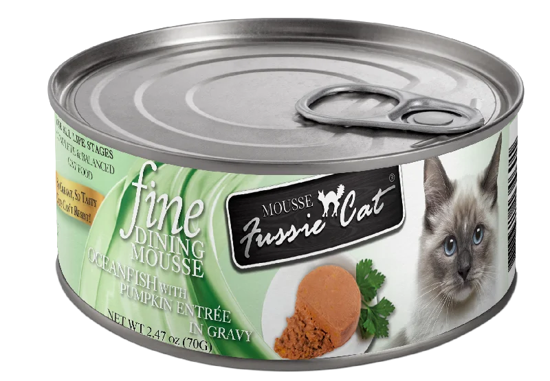    - Cat food for pregnant and nursing cats  Fussie Cat Fine Dining Pate | Ocean Fish with Pumpkin Entree in Gravy Cat Food