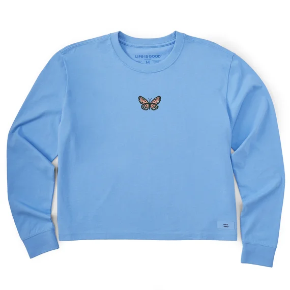 - Pet tear stain cleaning wipesWomen's Clean Butterfly Long-Sleeve Boxy Crusher Tee - Cornflower Blue