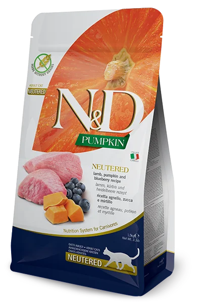    - Affordable cat food with good quality  Farmina N&D Grain-Free Neutered, Lamb, Pumpkin and Blueberry Adult Cat Food