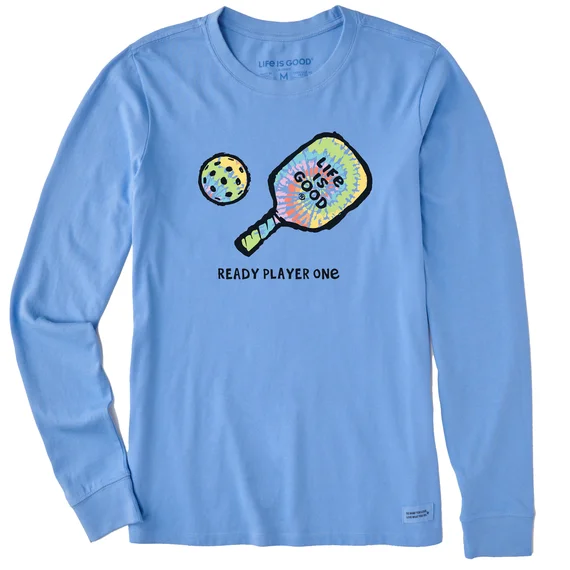 ---Women's Ready Player One Pickleball Long-Sleeve Crusher Tee - Cornflower Blue