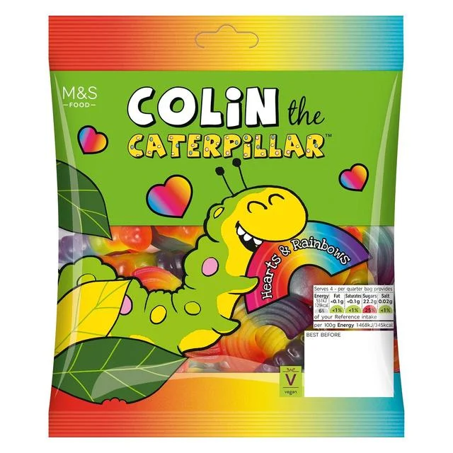 - Natural latex pet mattressM&S Colin the Caterpillar Hearts & Rainbows Fruit Gums   150g