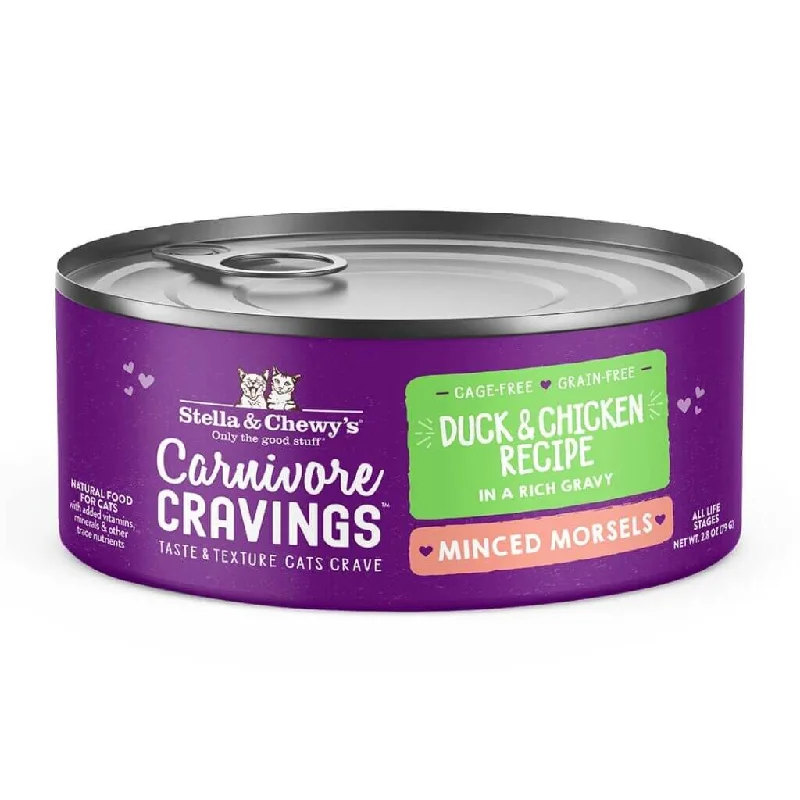 5. **Health and Nutrition**  Carnivore Cravings Minced Morsels Duck & Chicken Recipe 2.8oz Wet Cat Food