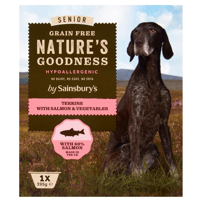 - Remote interactive pet feederSainsbury's Hypoallergenic Recipe Senior Dog Terrine with Fresh Salmon & Vegetables 395g