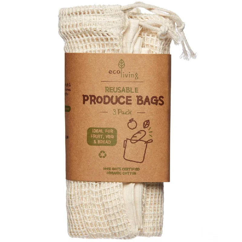 ---Ecoliving Organic Cotton Produce & Bread Bag 3 Pack