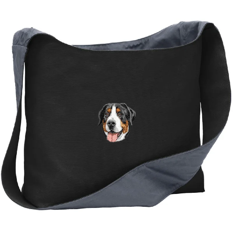 ---Greater Swiss Mountain Dog Embroidered Canvas Sling Bag