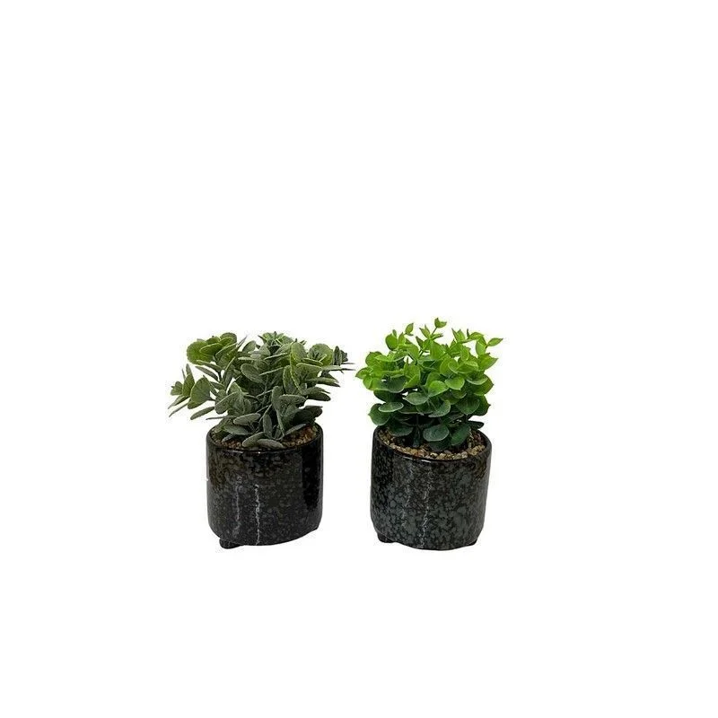 ---2x Faux Succulent Ceramic Dark Grey - 20cm